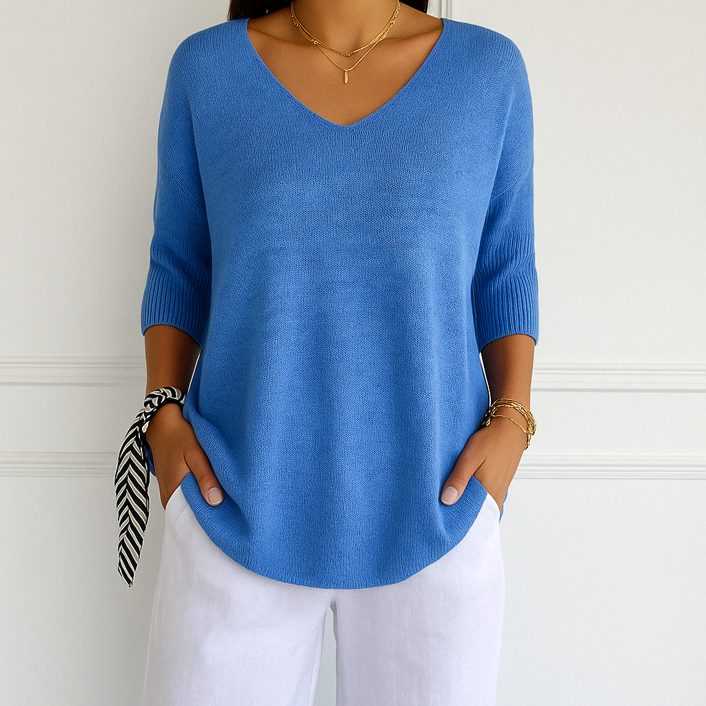 Damen Kurzarm-Pullover V-Ausschnitt Sommer