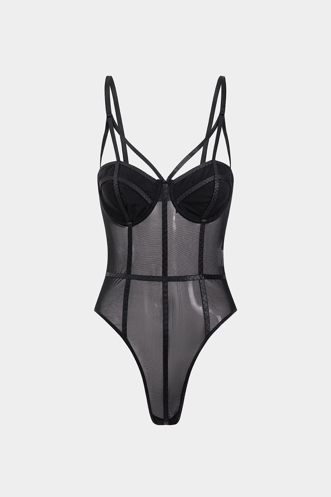 Damen BH Spaghettiträger Bügel-BH Schwarz Mesh - Norvielle