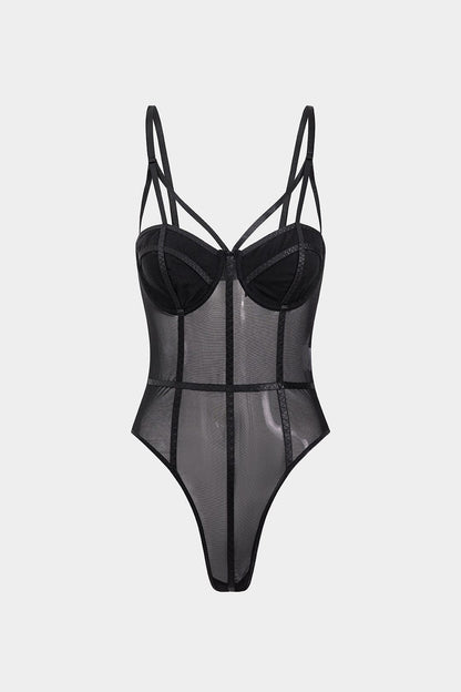 Damen BH Spaghettiträger Bügel-BH Schwarz Mesh - Norvielle