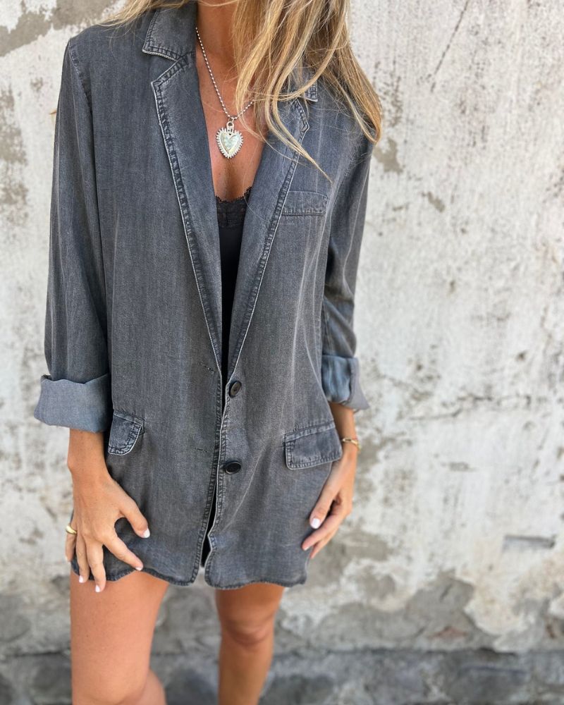 Leder Denim Blazer Modern Lässig