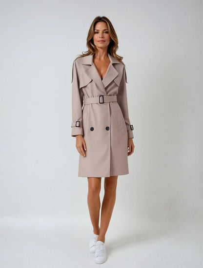 Damen Trenchcoat Elegant Langer Mantel Schwarz - Norvielle