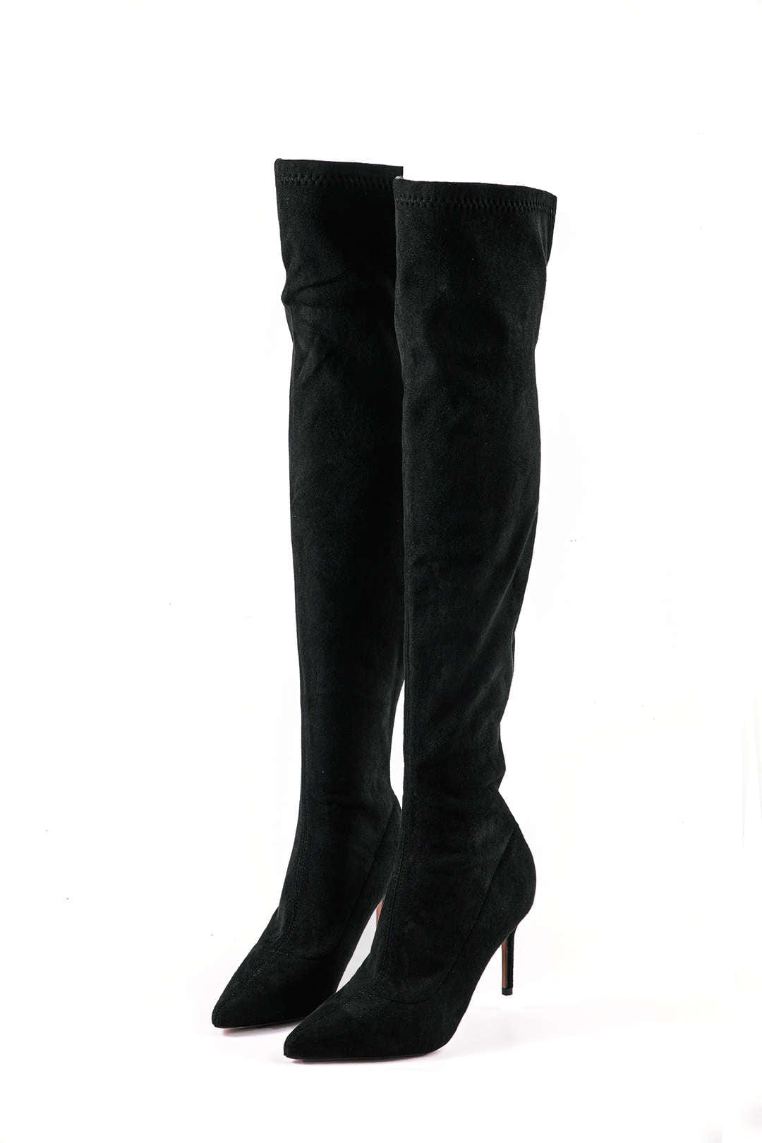 Damen Overknee Stiefel Velours Schwarz Elegant - Norvielle