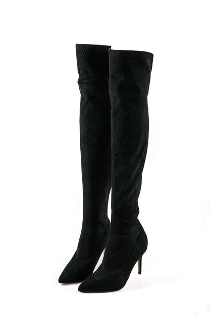 Damen Overknee Stiefel Velours Schwarz Elegant - Norvielle