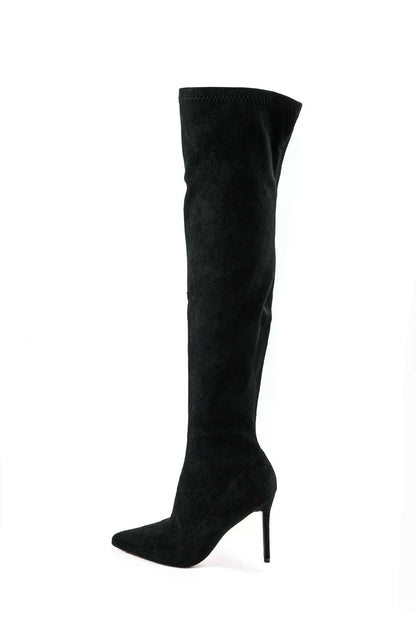 Damen Overknee Stiefel Velours Elegant