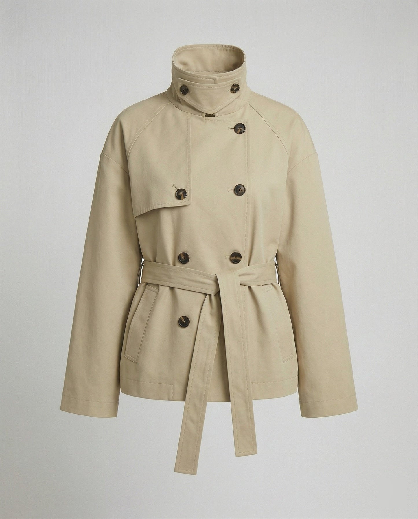 Damen Oversize Trenchcoat Kurzjacke Zweireihig Vintage Stil