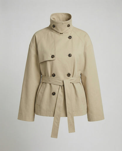 Damen Oversize Trenchcoat Kurzjacke Zweireihig Vintage Stil