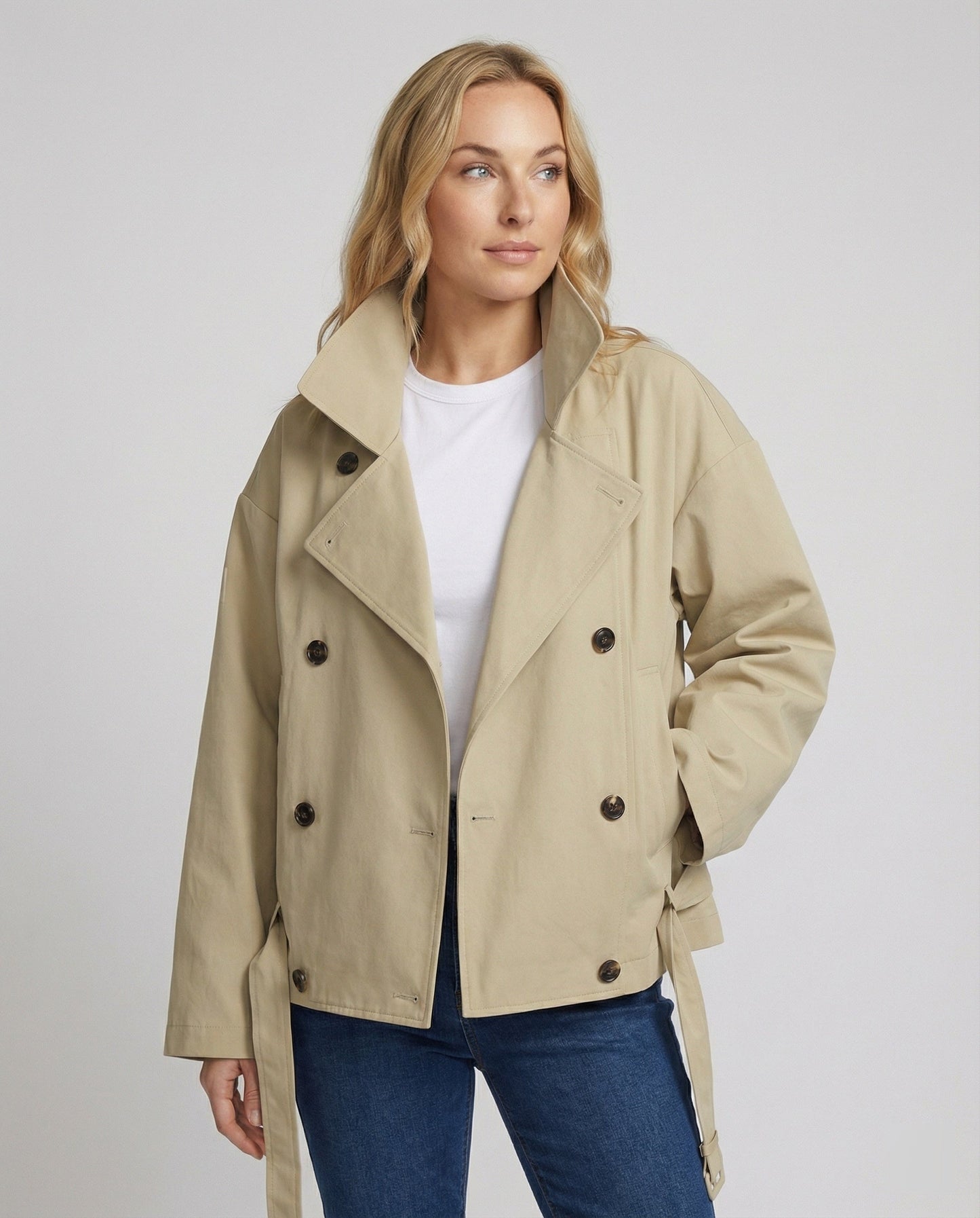 Damen Oversize Trenchcoat Kurzjacke Zweireihig Vintage Stil - Norvielle