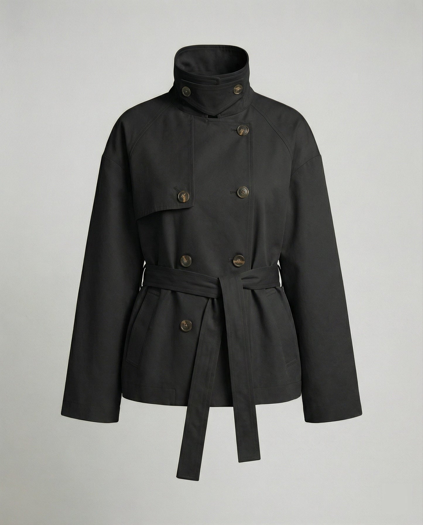 Damen Oversize Trenchcoat Kurzjacke Zweireihig Vintage Stil