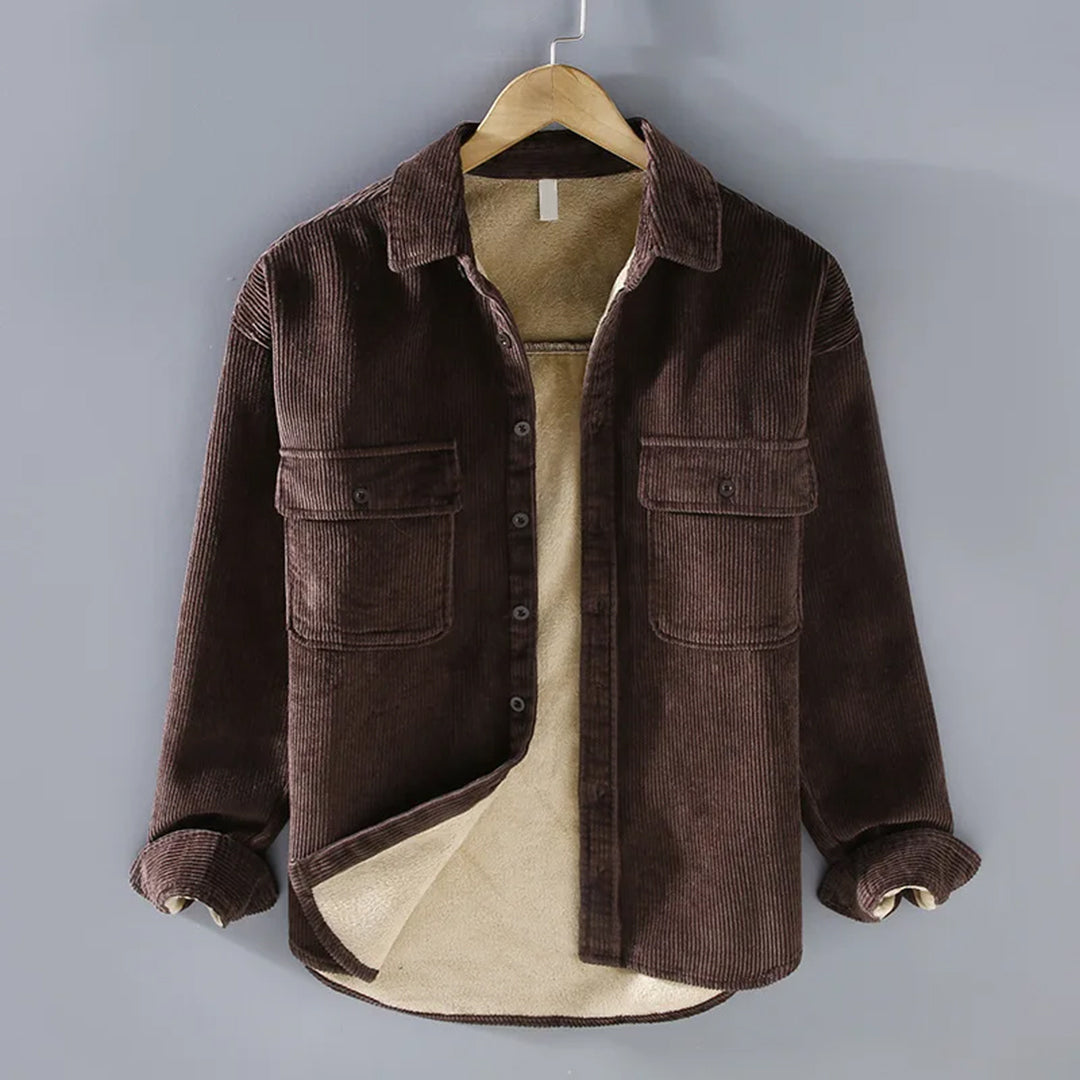 Herren Cordjacke Warm Grüne Steppjacke mit Knöpfen