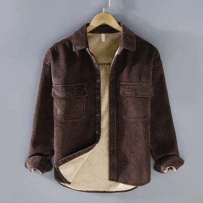 Herren Cordjacke Warm Grüne Steppjacke mit Knöpfen