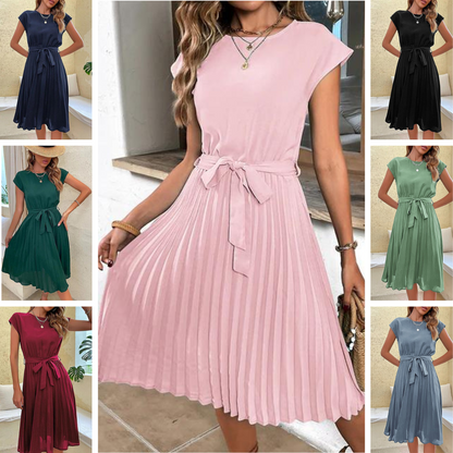 Damen Sommerkleid Plissiert Kurzärmelig