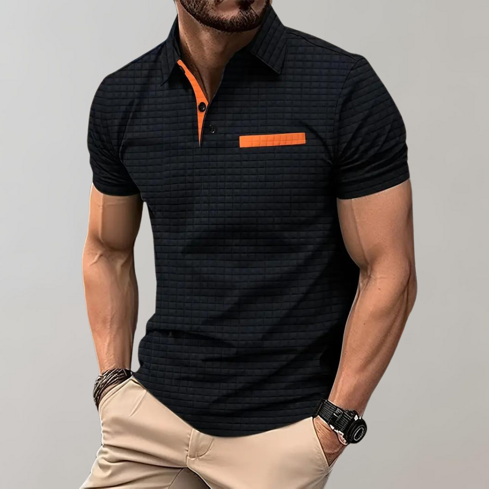 Herren Poloshirt Waffelstrick Kontrastfarbe Modern
