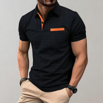 Herren Poloshirt Waffelstrick Kontrastfarbe Modern