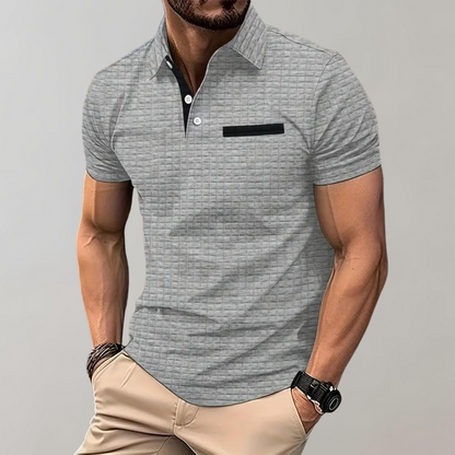 Herren Poloshirt Waffelstrick Kontrastfarbe Modern