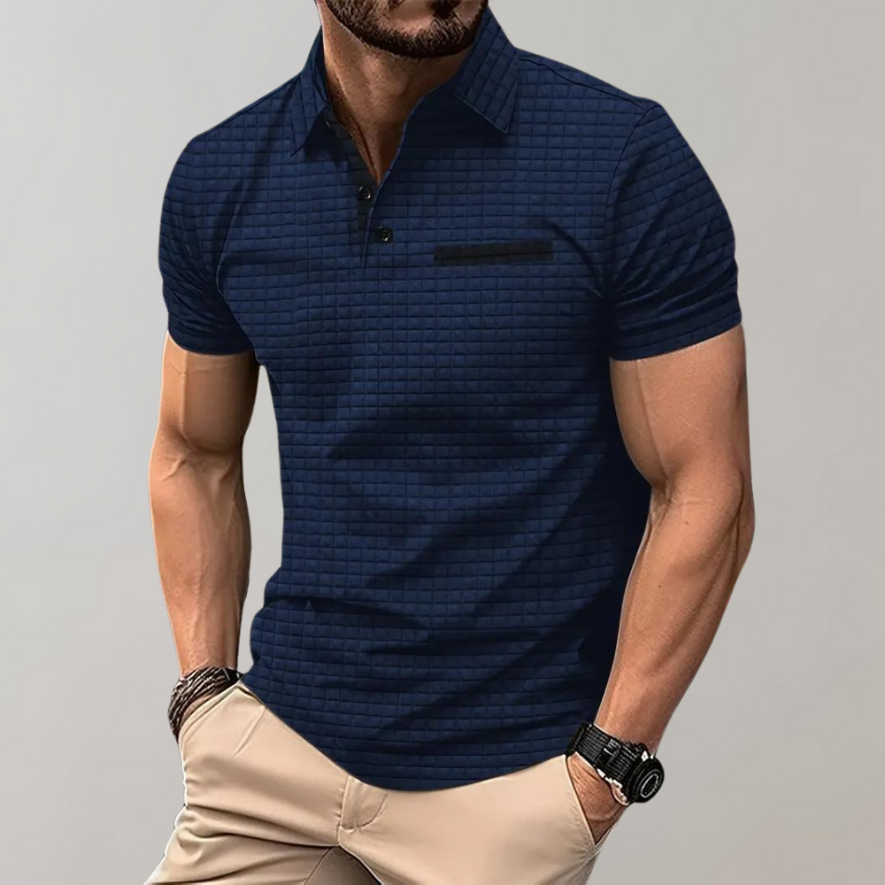 Herren Poloshirt Waffelstrick Kontrastfarbe Modern
