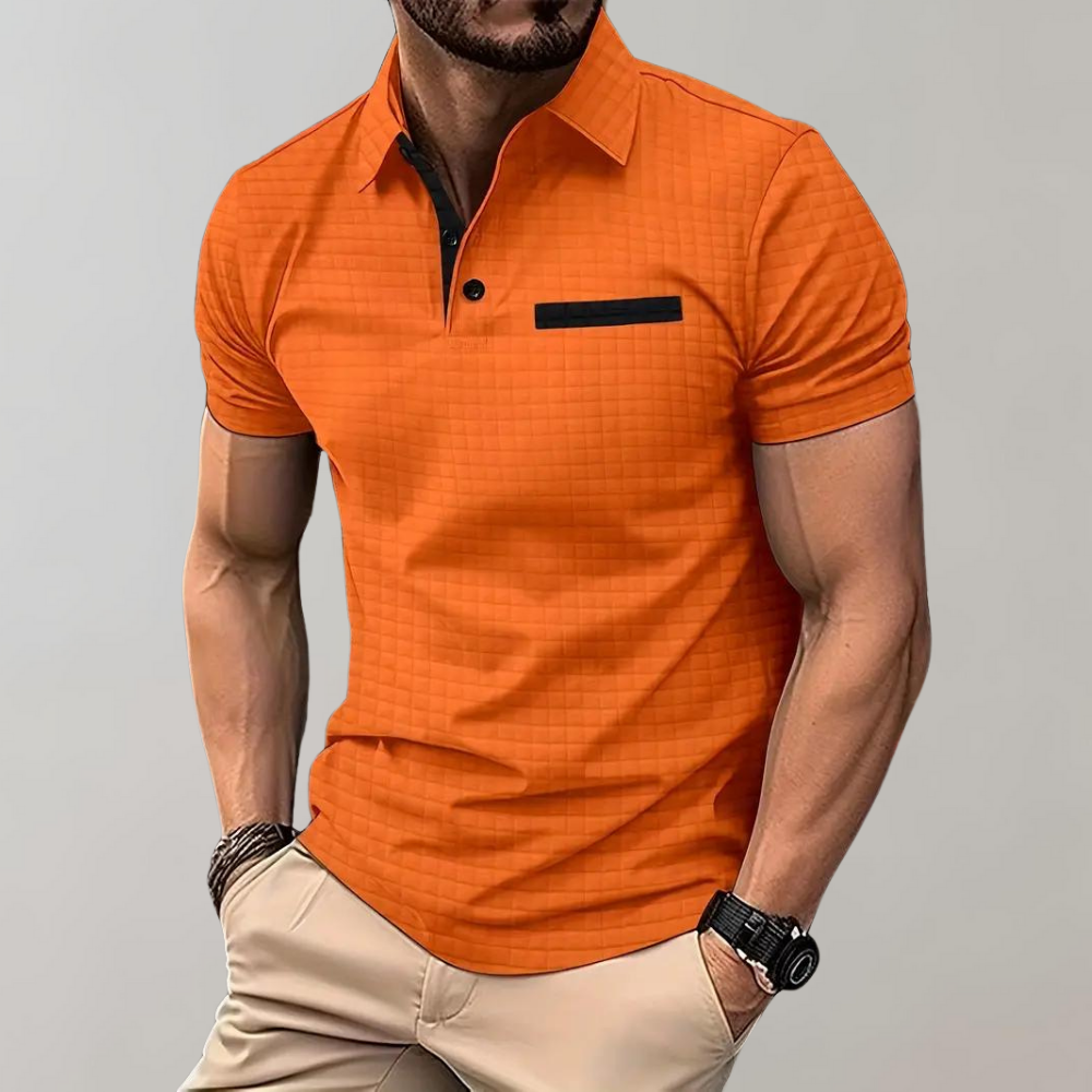 Herren Poloshirt Waffelstrick Kontrastfarbe Modern