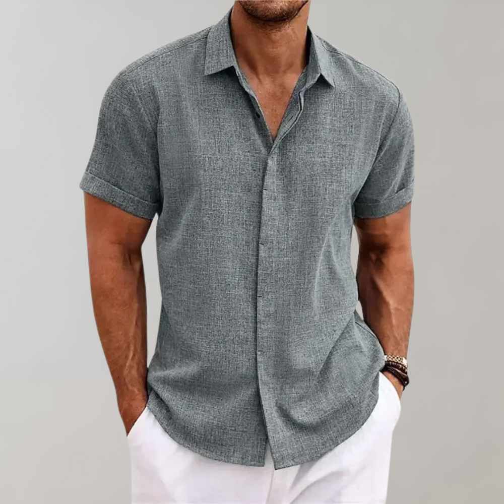 Herren Sommerhemd Kurzarm Relaxed Fit Leinen