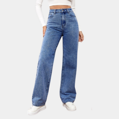 Damen Straight Leg Jeans Hohe Taille