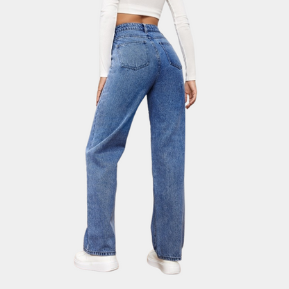 Damen Straight Leg Jeans Hohe Taille