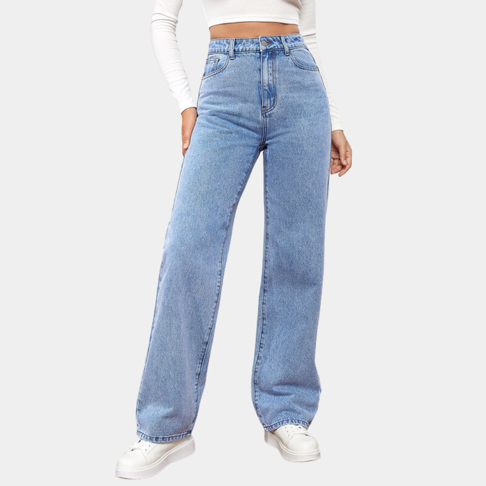 Damen Straight Leg Jeans Hohe Taille