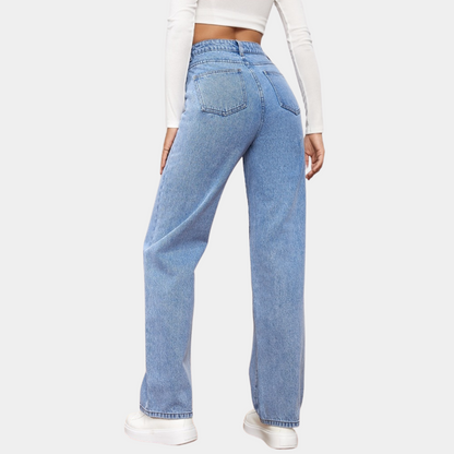 Damen Straight Leg Jeans Hohe Taille