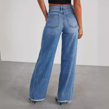 Damen Weite Jeans Vintage Used Look