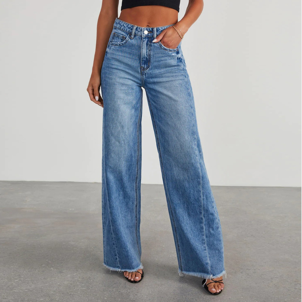 Damen Weite Jeans Vintage Used Look - Norvielle