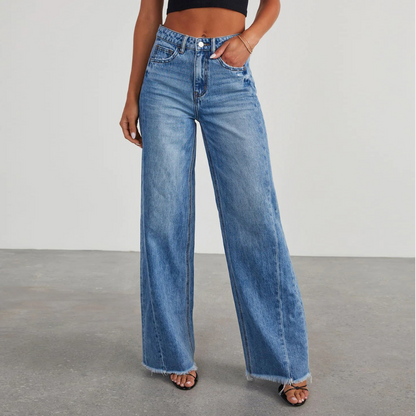 Damen Weite Jeans Vintage Used Look - Norvielle