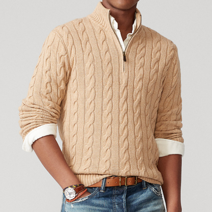 Herren Strickpullover Viertelzip Zopfmuster Frühjahr