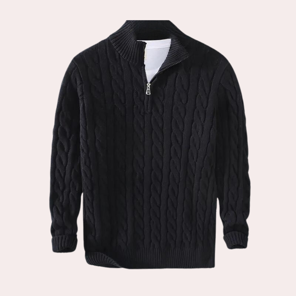 Herren Strickpullover Viertelzip Zopfmuster Frühjahr