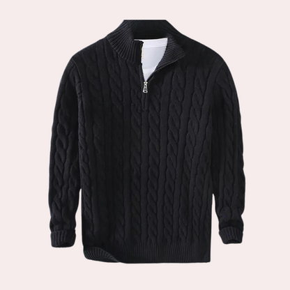 Herren Strickpullover Viertelzip Zopfmuster Frühjahr