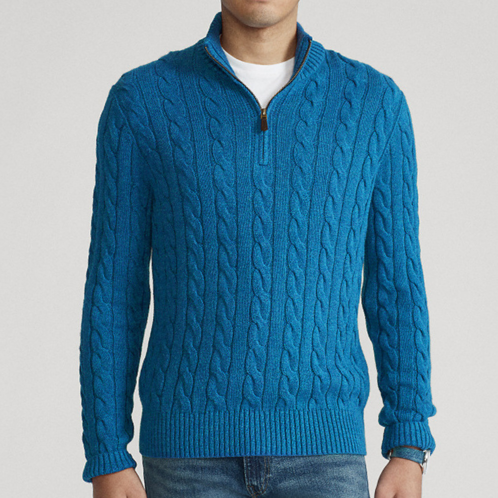 Herren Strickpullover Viertelzip Zopfmuster Frühjahr