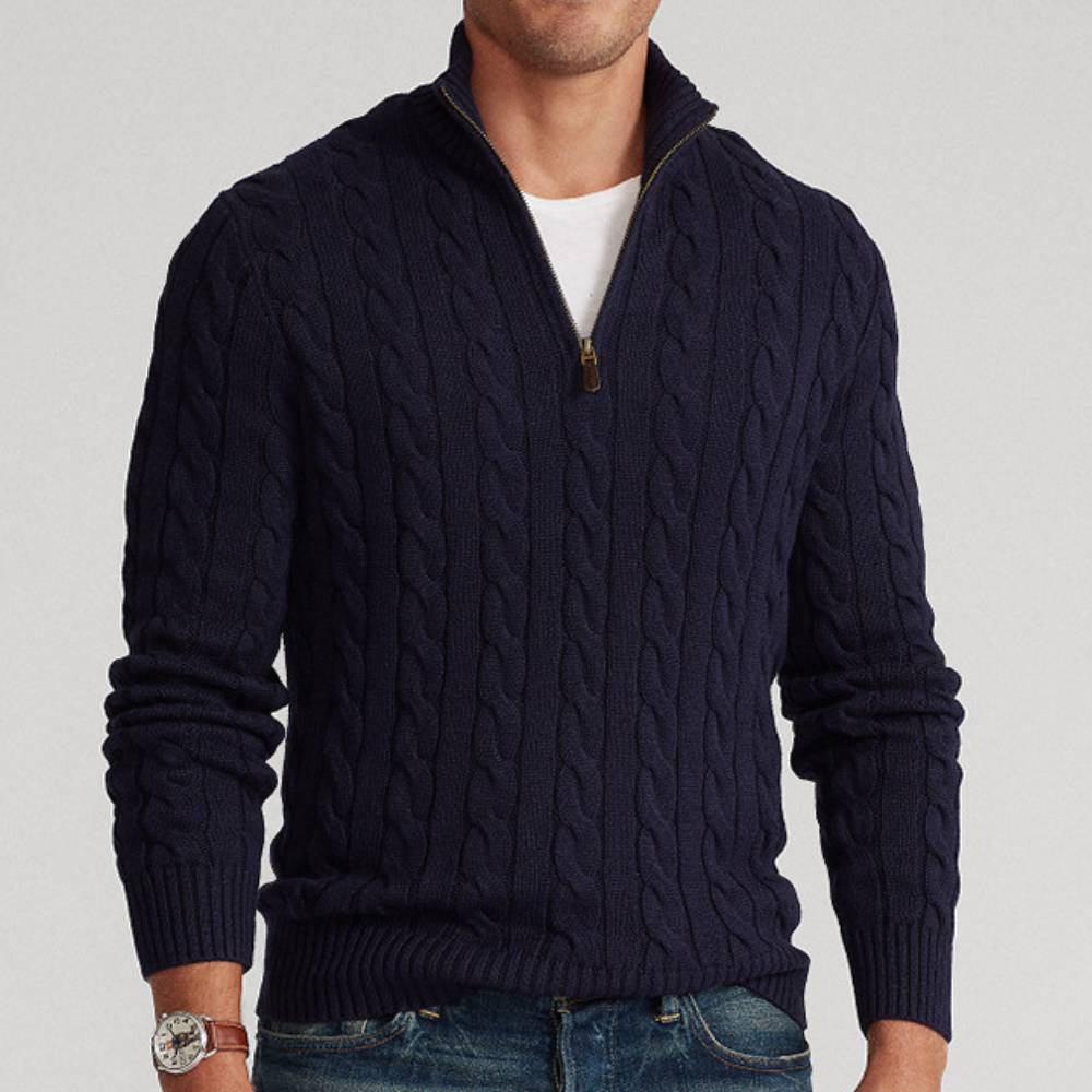 Herren Strickpullover Viertelzip Zopfmuster Frühjahr