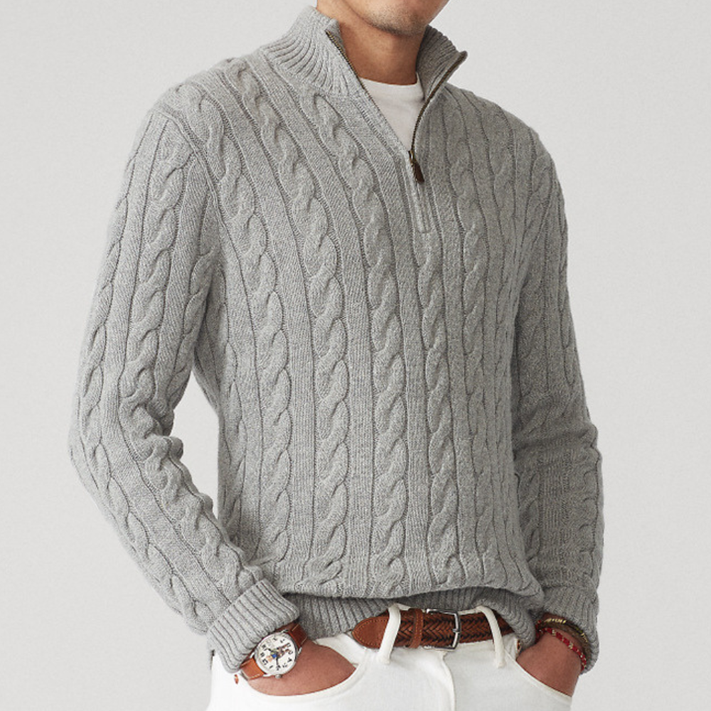 Herren Strickpullover Viertelzip Zopfmuster Frühjahr