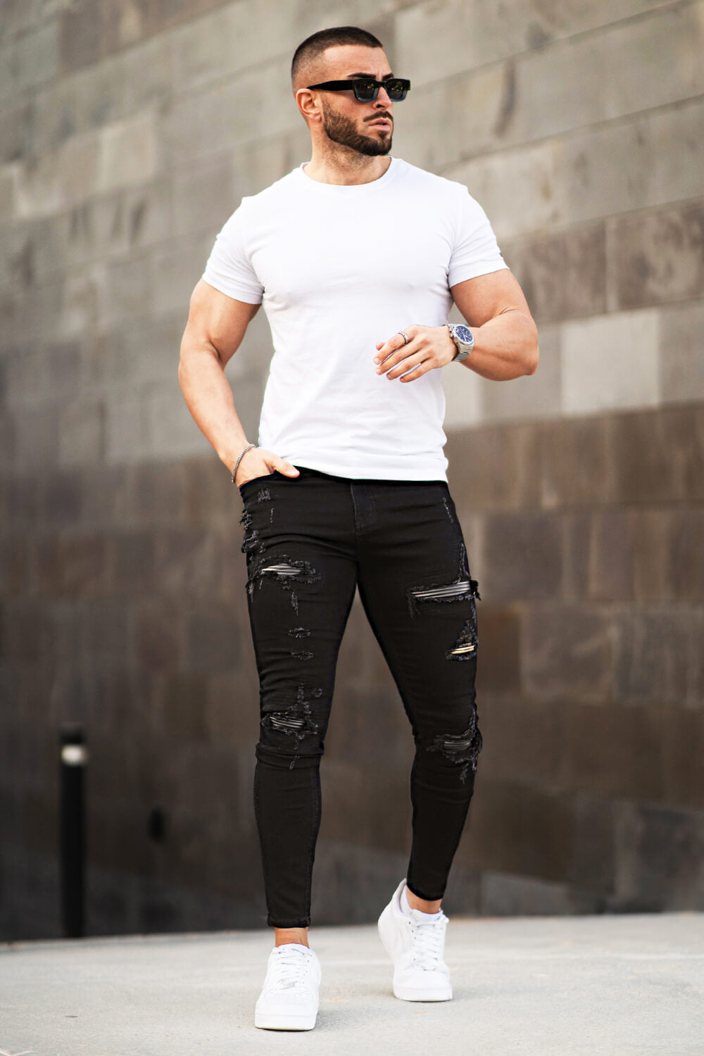 Herren Skinny Jeans Destroyed Rippen