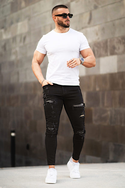 Herren Skinny Jeans Destroyed Rippen