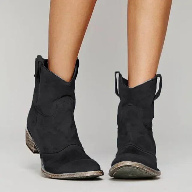 Damen Lederstiefeletten Vintage Western Schuhe