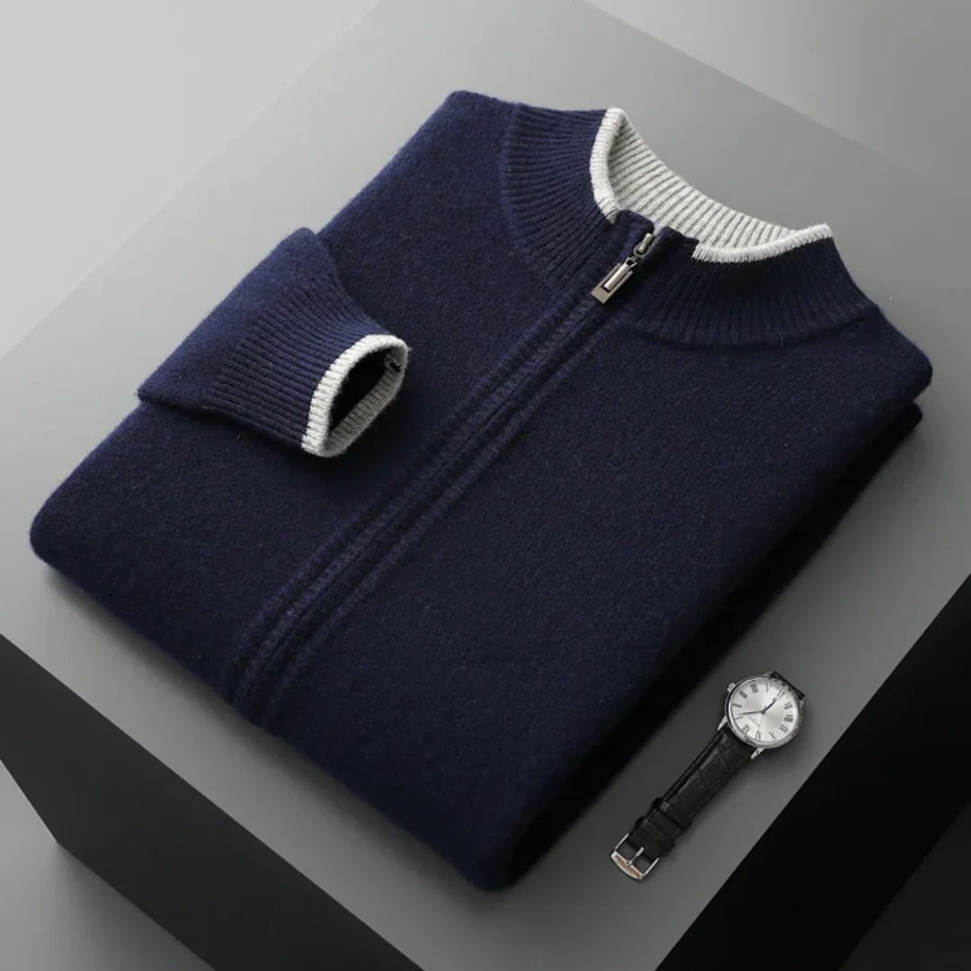 Herren Strickjacke Merino-Wolle Reißverschluss Warm