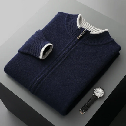 Herren Strickjacke Merino-Wolle Reißverschluss Warm