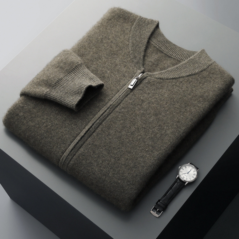 Herren Strickjacke Wollwarm mit Reißverschluss