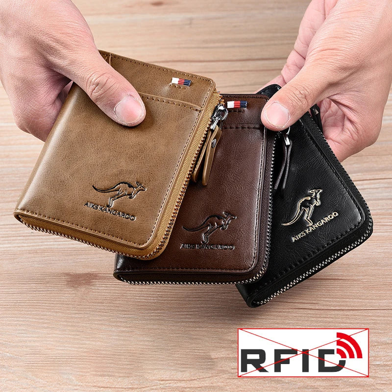 Leder Geldbörse Herren Reißverschluss Rfid-Schutz