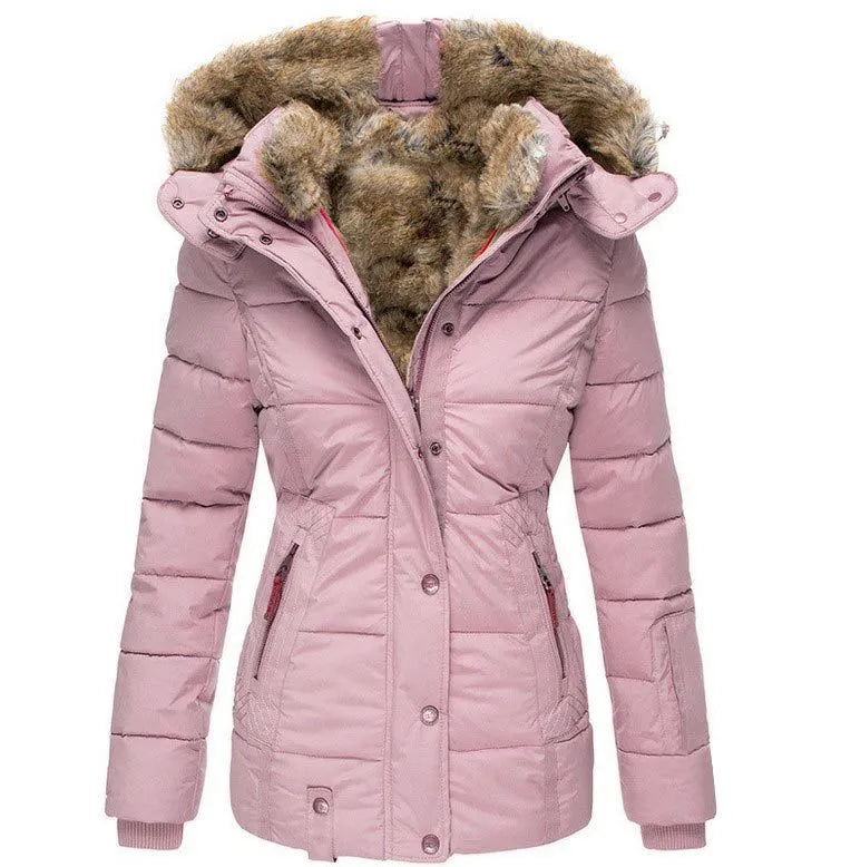 Damen Wintermantel Lang Fellkapuze Warm