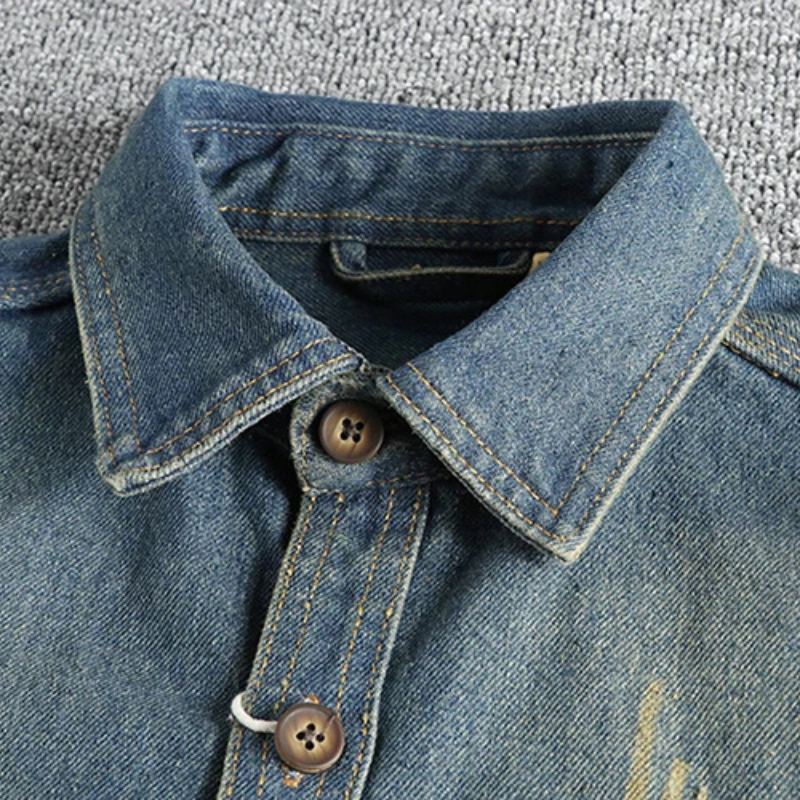 Herren Jeanshemd Used Look Blau