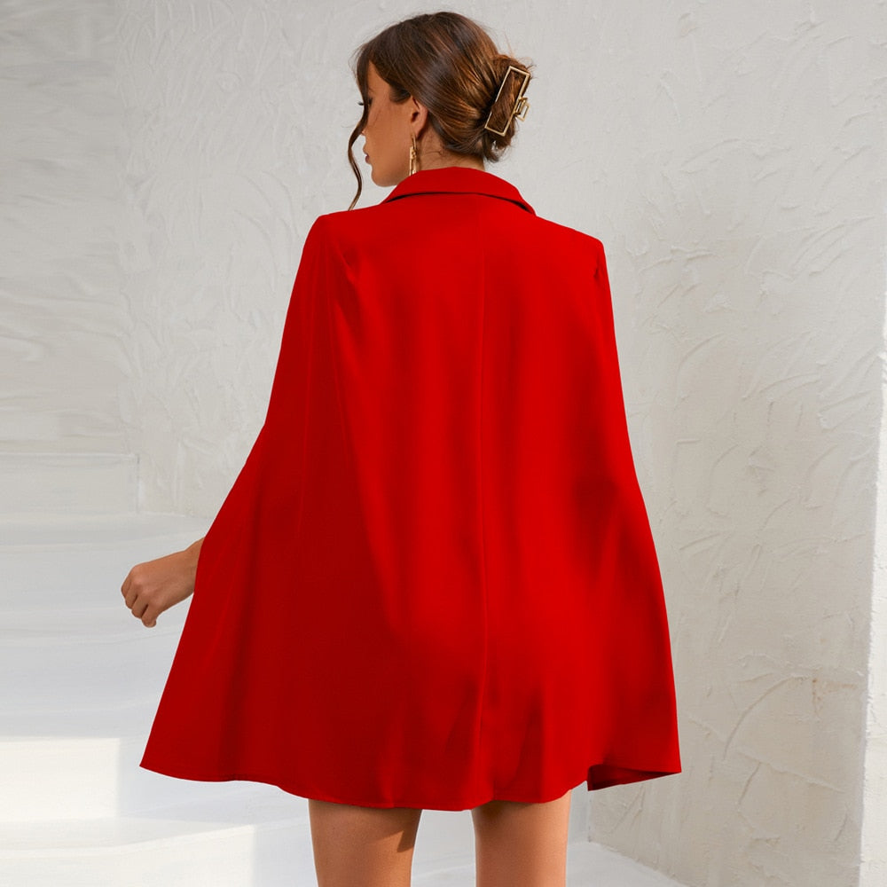 Damen Minikleid Cape Style Goldknöpfe Elegant