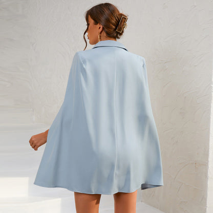 Damen Minikleid Cape Style Goldknöpfe Elegant