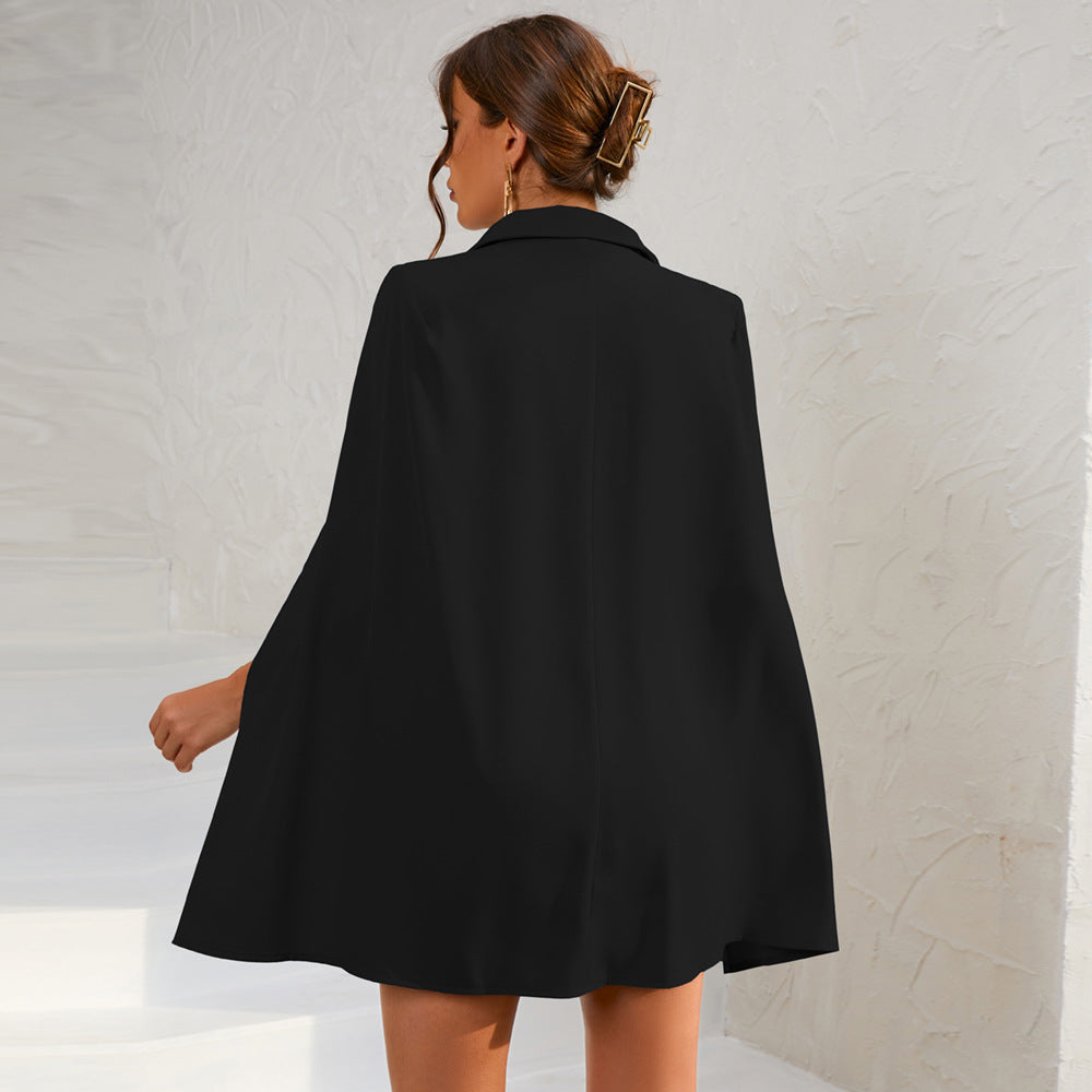 Damen Minikleid Cape Style Goldknöpfe Elegant