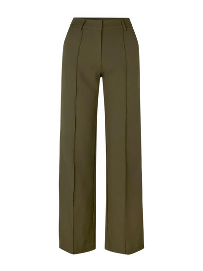 Olivgrüne Stoffhose mit weitem Bein – lässig und elegant