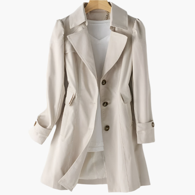 Damen Trenchcoat Lang Knöpfe Schwarz - Norvielle