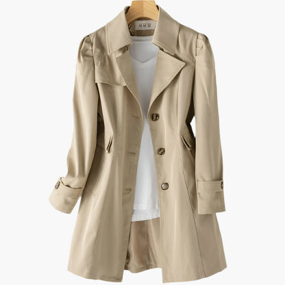 Damen Trenchcoat Lang Knöpfe