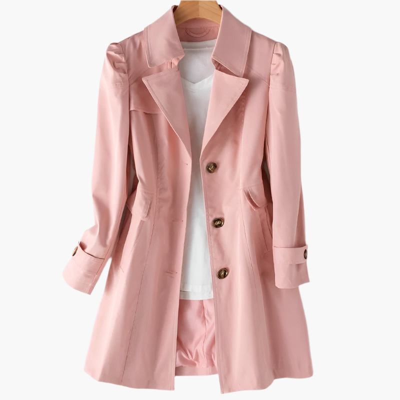 Damen Trenchcoat Lang Knöpfe